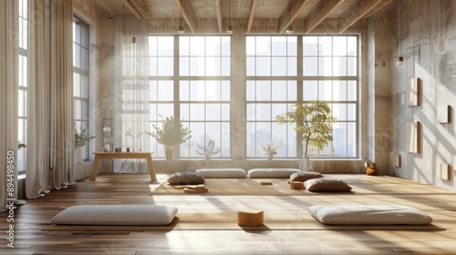Minimalist Zen Room with Large Windows © ANIS