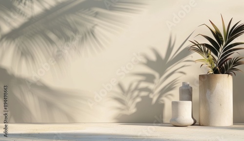Palm Plant Shadow on Pink Wall