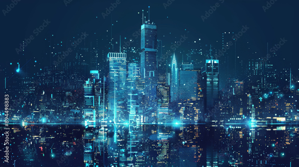 Smart city and digital transformation concept. Features a cityscape integrated with telecommunication and communication networks, showcasing big data connectivity and technological advancements. Smart city and digital transformation concept. Features a cityscape integrated with telecommunication and communication networks, showcasing big data connectivity and technological advancements.