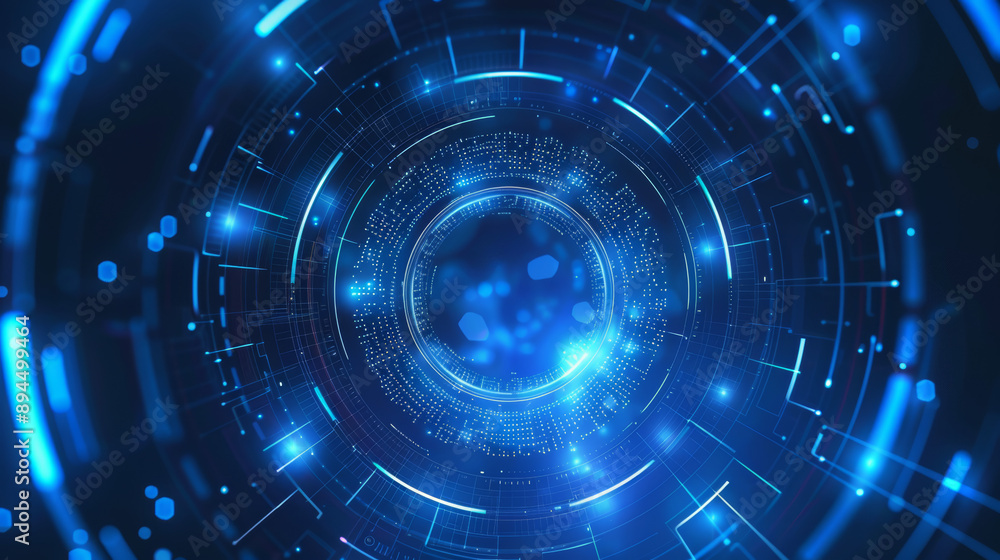 Obraz premium Circle blue abstract technology innovation concept. The vector background features a dynamic and modern design with circular shapes in varying shades of blue, symbolizing technological advancement