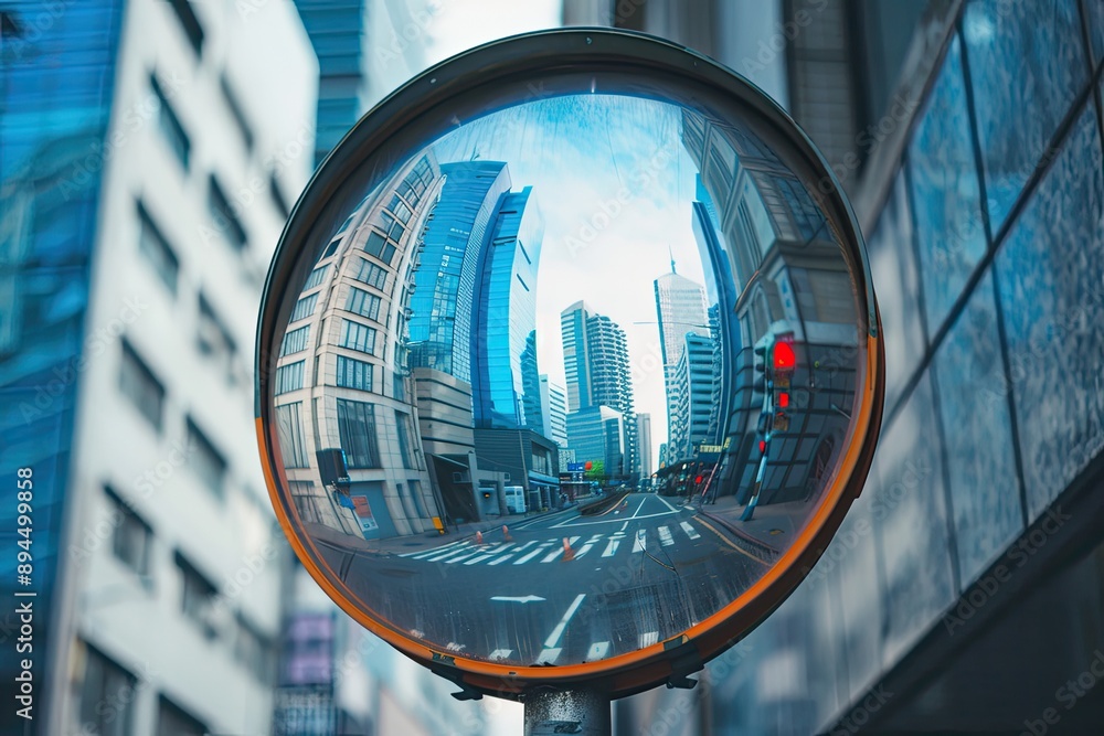 custom made wallpaper toronto digitalUrban landscape reflected in convex traffic mirror