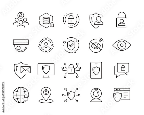 Privacy Icons - Vector Line. Editable Stroke.