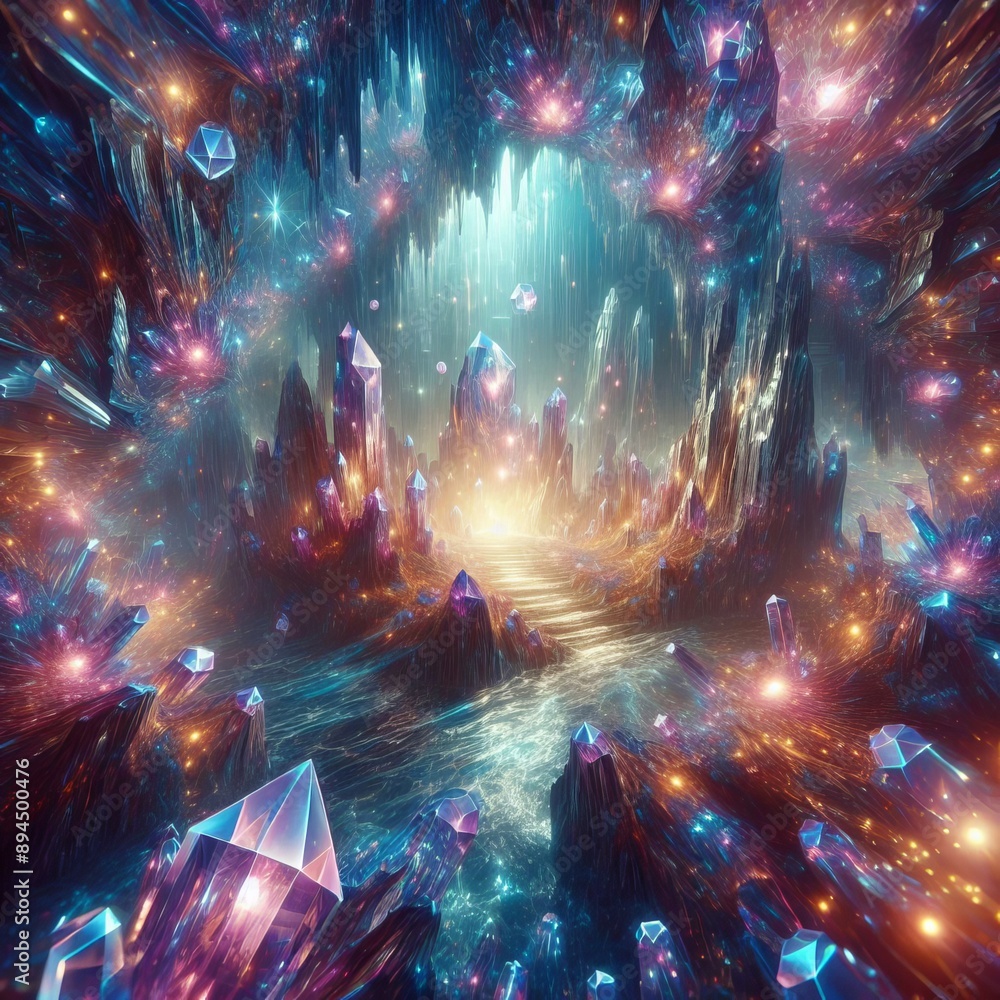 260 71. A holographic image of a mystical crystal cave, with shi 260 71. A holographic image of a mystical crystal cave, with shi