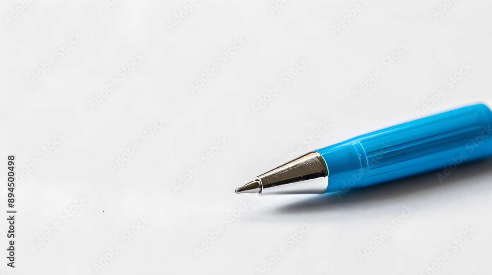 Vibrant blue pen with silver accents, isolated on a crisp white background in raw style. Vibrant blue pen with silver accents, isolated on a crisp white background in raw style.