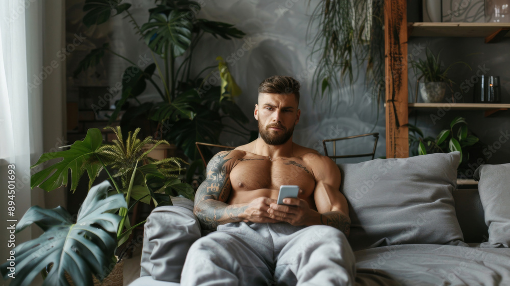 Scandinavian Swagger: Buff Guy with a Phone and a Smile Scandinavian Swagger: Buff Guy with a Phone and a Smile