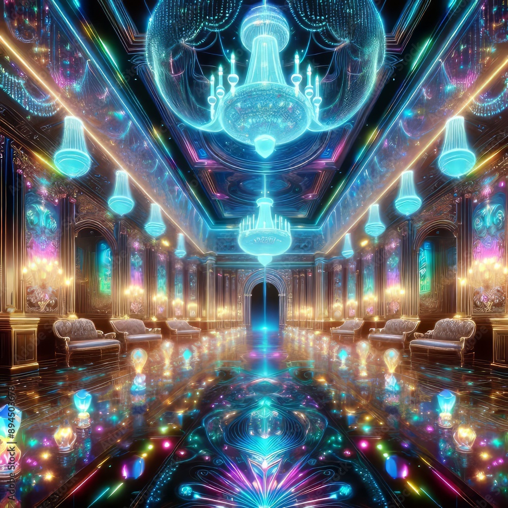 425 92. Neon crystal palace holographic illustration_ A holograp 425 92. Neon crystal palace holographic illustration_ A holograp