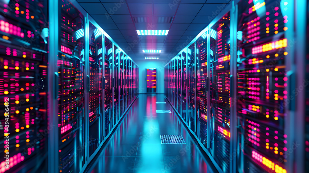 Abstract data center background, database in terminal storage, hardware server room, cloud computing, networking and hosting in rack system Abstract data center background, database in terminal storage, hardware server room, cloud computing, networking and hosting in rack system