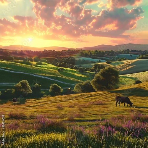  a holographic image of a peaceful countryside scene with rollin photo