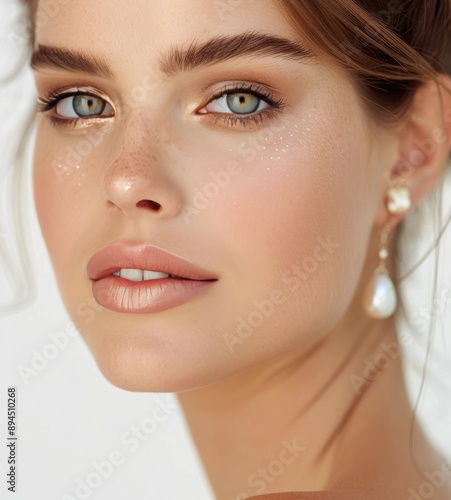 Woman With Pearl Earrings and Makeup