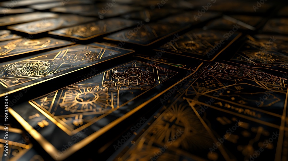 Close-up of a Deck of Ornate Tarot Cards. Close-up of a Deck of Ornate Tarot Cards.
