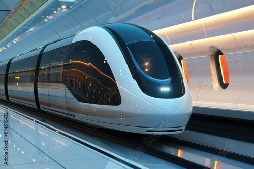 Futuristic train in a modern station showcasing sleek design and advanced technology for efficient transportation.