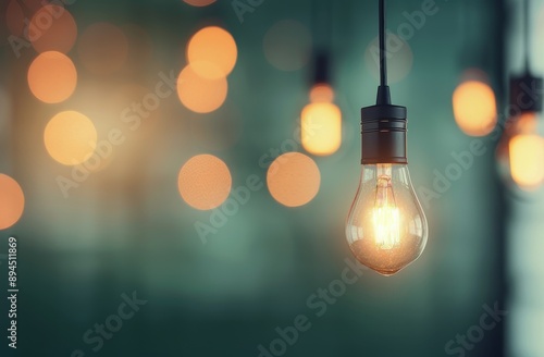 Light Bulb Hanging Against Blurred Lights