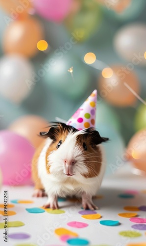 Guinea Pig Wearing Party Hat