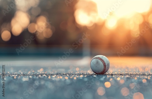 Baseball on the Field at Sunset