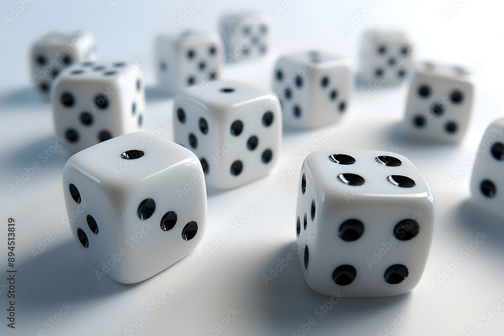 Random Arrangement of Traditional Six-Sided Dice Symbolizing Chance and Anticipation Random Arrangement of Traditional Six-Sided Dice Symbolizing Chance and Anticipation