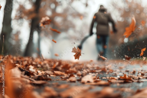 Man Blowing Leaves in Fall