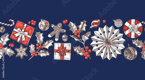 Christmas seamless border made with clipping mask