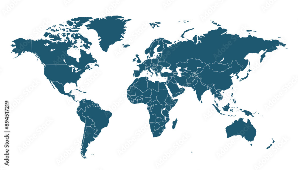 Fototapeta premium World map. Blue modern vector map. Silhouette map