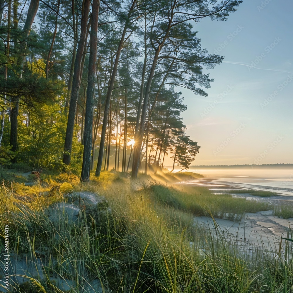 Obraz premium Landscape of the Baltic Sea. Dawn on the coast of Estonia.