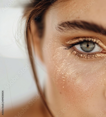 Close-Up of a Woman's Eye With Gold Eyeshadow