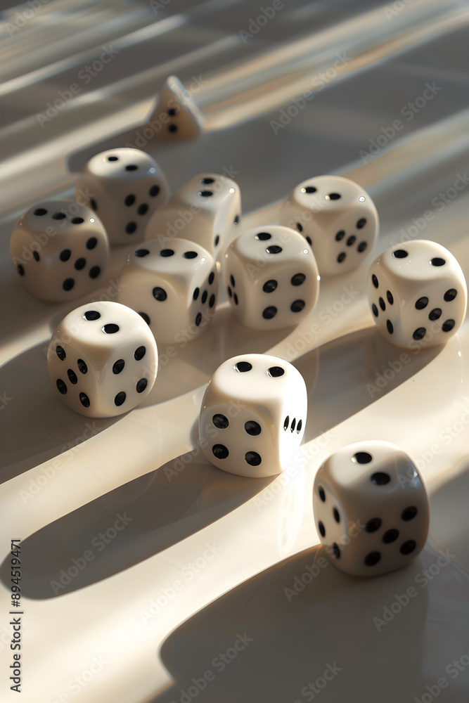 Random Arrangement of Traditional Six-Sided Dice Symbolizing Chance and Anticipation Random Arrangement of Traditional Six-Sided Dice Symbolizing Chance and Anticipation