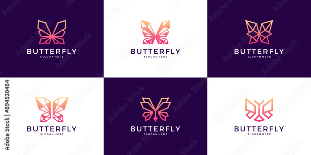 Set of geometric butterfly logo design inspiration. Set of geometric butterfly logo design inspiration.