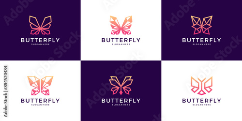 Set of geometric butterfly logo design inspiration.