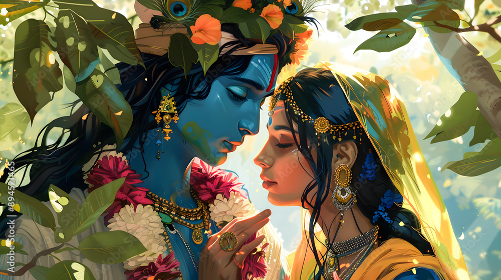 Divine love story of Hindu gods Radha and Krishna through a ...