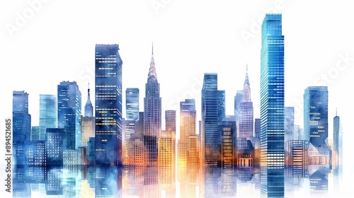 Skyscrapers isolated on white background, abstract blue illustration