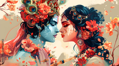 Divine love story of Hindu gods Radha and Krishna through a contemporary art photo