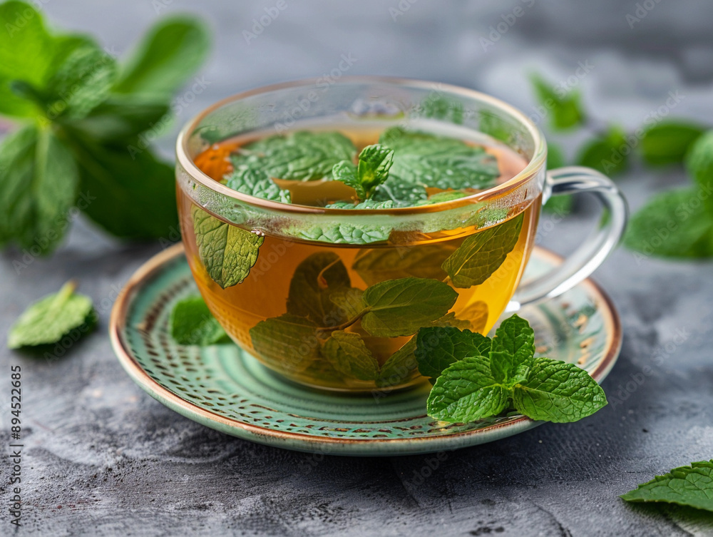 Cup of Mint Tea on Gray Surface Cup of Mint Tea on Gray Surface