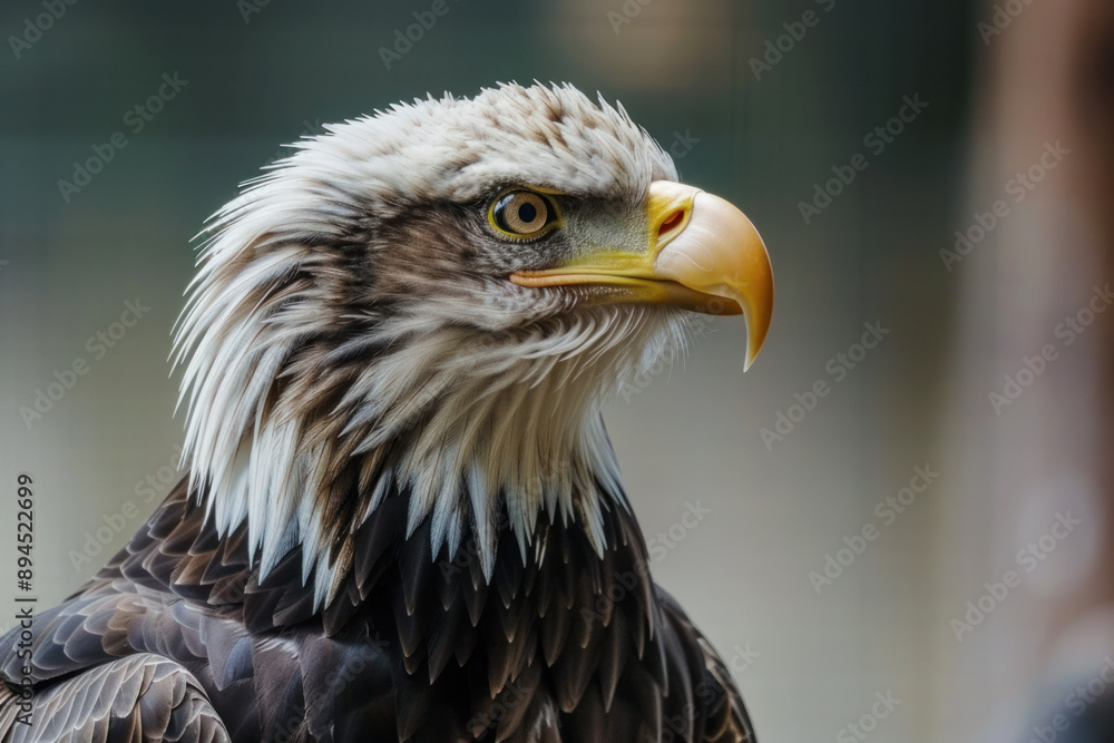 Portrait of American bald eagle looking to the side, close up. Portrait of American bald eagle looking to the side, close up.