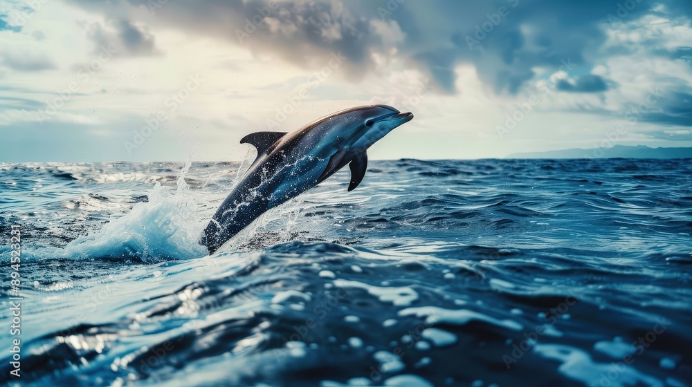 Fototapeta premium Playful Dolphin Jumping Out of the Ocean in a Stunning Marine Environment