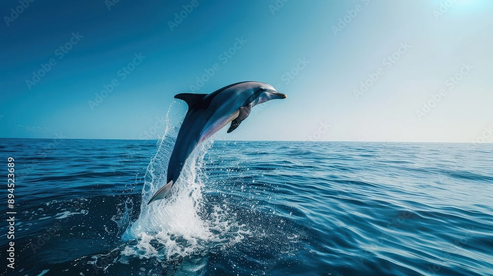 Fototapeta premium Playful Dolphin Leaping Out of the Ocean on a Sunny Day