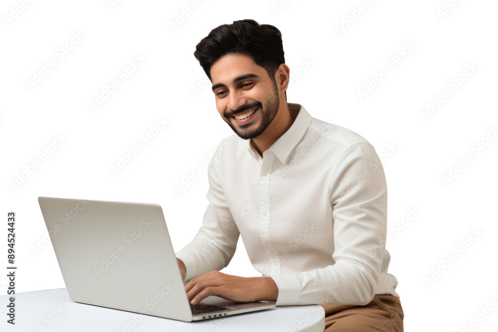 PNG Smiling man using laptop PNG Smiling man using laptop