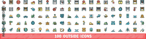 100 outside icons set. Color line set of outside vector icons thin line color flat on white