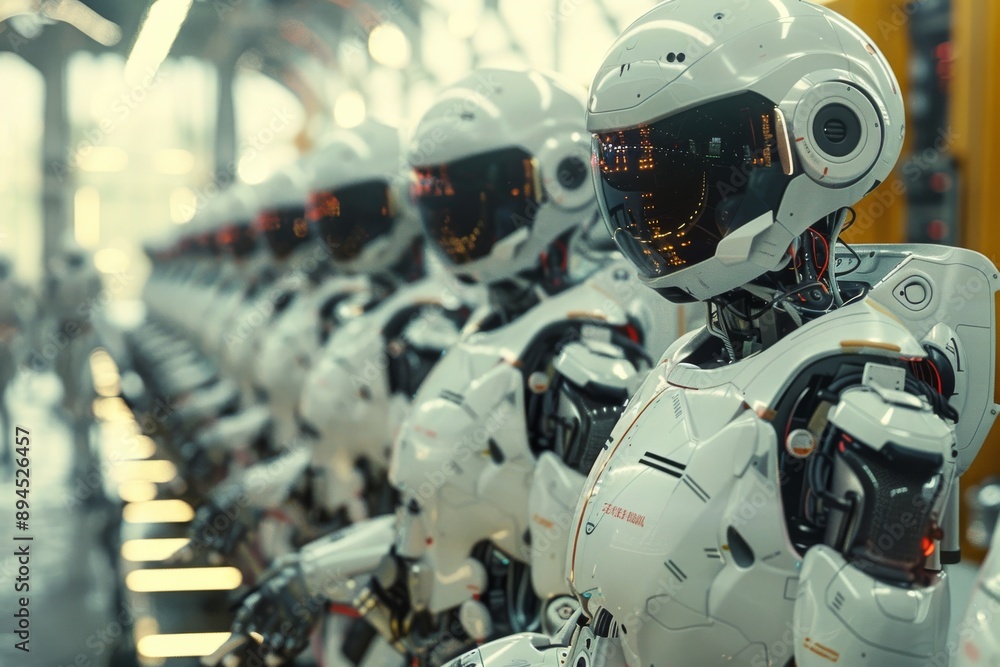 Fototapeta premium AI robots managing and controlling various aspects of a large corporation. Generative AI