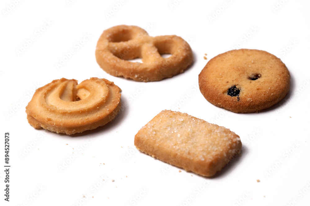 Danish butter cookies. Isolated on white background. Perfect for any commercial usages. close up, Danish butter cookies. Isolated on white background. Perfect for any commercial usages. close up,