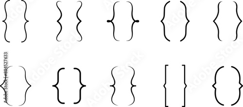 Curly braces, double symmetric brackets. Vector Typography symbols pair, frames for punctuation, maths, elements sign for text quote, mathematics.
