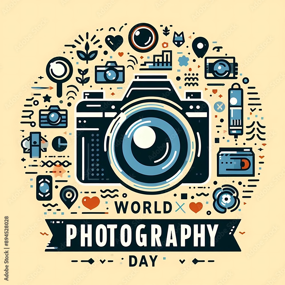 Obraz premium A camera logo in poster and banner design for world photography day