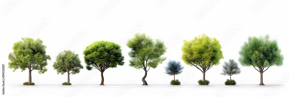 Fototapeta premium Set of green trees isolated on white background