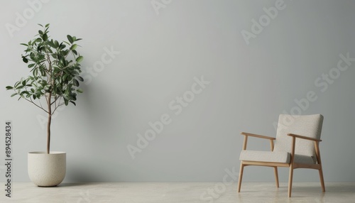 Minimalist Interior With Plant and Armchair