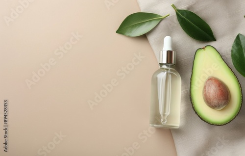 Avocado Oil and Leaves on Fabric