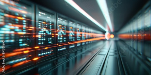 Server Room With Data Flowing Through