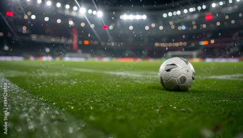 Soccer Ball On A Night Stadium Field
