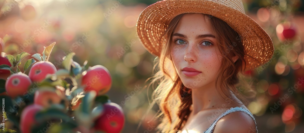 Obraz premium Portrait of a Young Woman in a Straw Hat