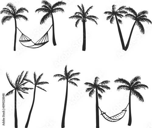 Black palm tree silhouettes set