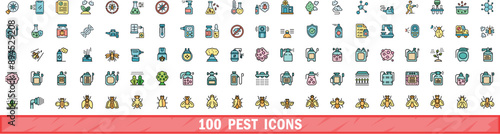 100 pest icons set. Color line set of pest vector icons thin line color flat on white