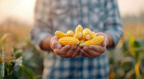 Farmer Holding Fresh Corn in Field