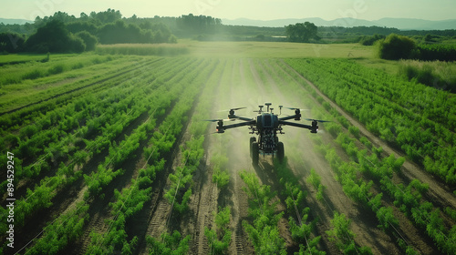 Technology Farmers using drones, smart tractors, and other high-tech equipment to monitor and manage crops in expansive